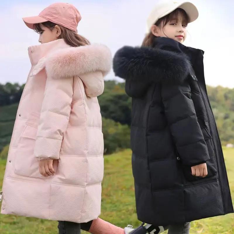 

2023 Winter Girls Jacket Long Pattern Cotton Padded Coat Hooded Warm Children Clothing Parkas Teens Kids Clothes Outwears