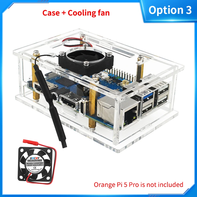 Orange Pi 5 Pro Acrylic Case Transparent Shell Protective Box Optional Cooling F