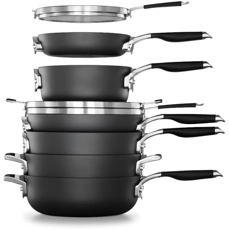 

Space-Saving Hard-Anodized Nonstick 9-Piece Cookware Set, Gray