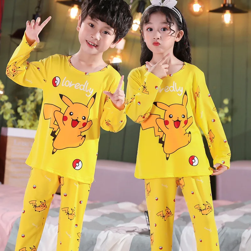 

2024 Cartoon Clothes Kids Cotton Plain Sleepwear Toddler Casual Long Sleeve Pajamas Nightwear Sets Home wear For Baby Boys Gir