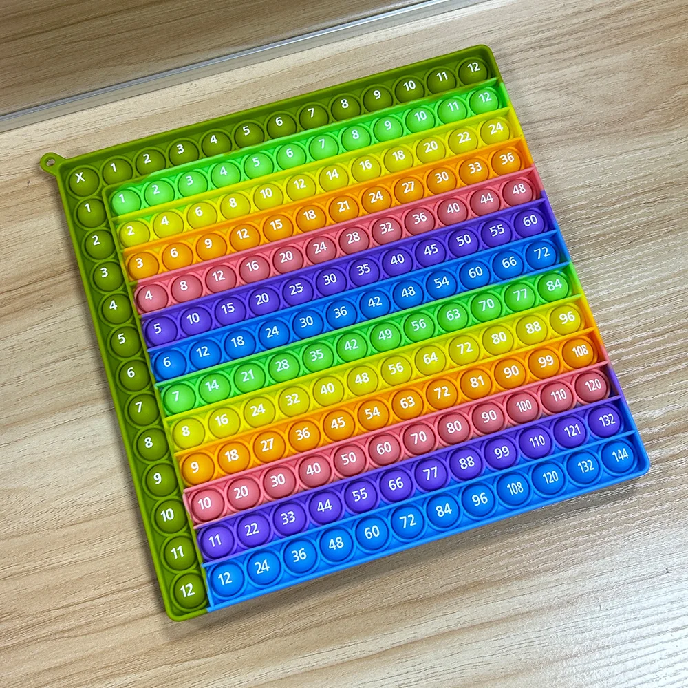 2-Sided Multiplication & Addition Pop It Times Table 12×12 &12+12, Practicing Chart And Erasable Pens Included, Large Fidget Board Stress Relief Toy For Children, Autism, ADHD/ADD, Macaron Colors