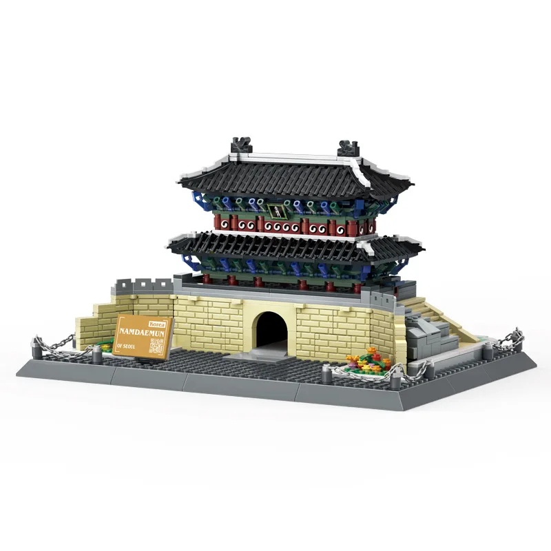 900PCS City Architecture Chongli Gate Seoul South Korea Model Building Blocks Bricks City Street View Toys Gifts For Children