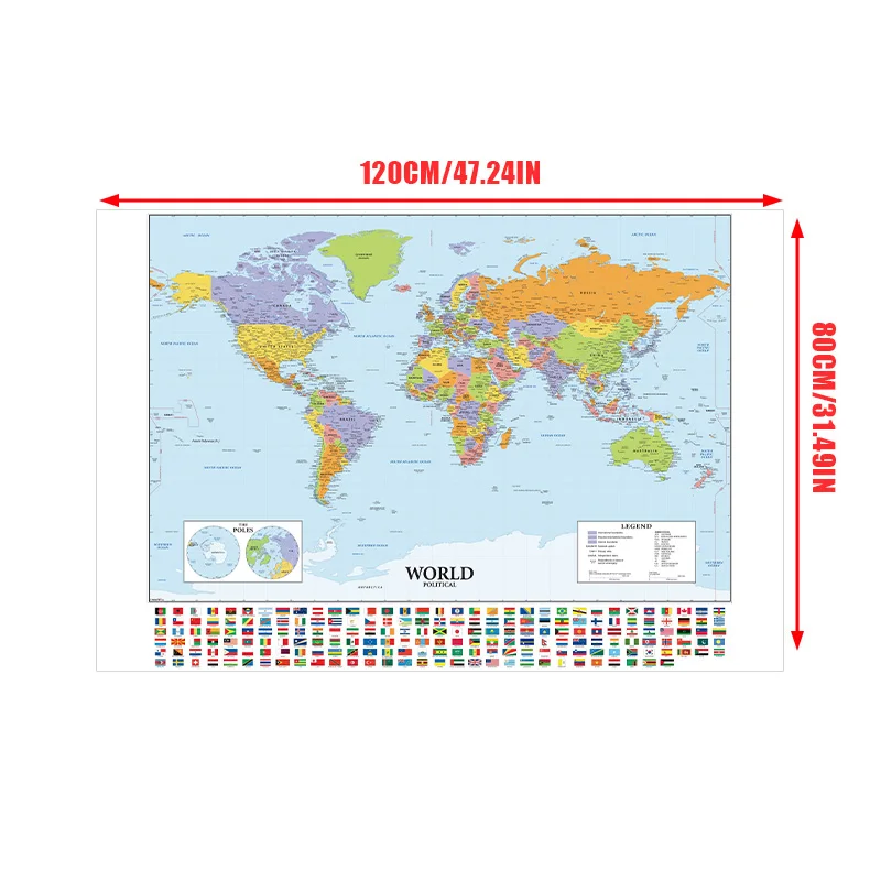 Map of The World 120*80cm In English Detailed Wall Poster Clear Printed Canvas Paintings Classroom Home Decor School Supplies