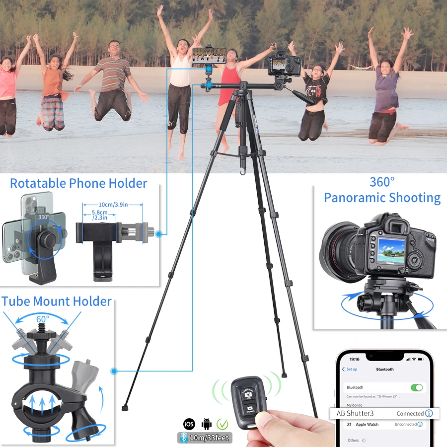 RT20H Professional Lightweight Travel Aluminum Tripod with Adjustable Head Horiz