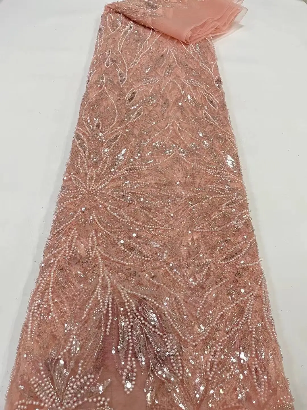 

Кружевная ткань с французскими бусинами и блестками, вышивка в Нигерии, тюль, кружевная ткань для шитья