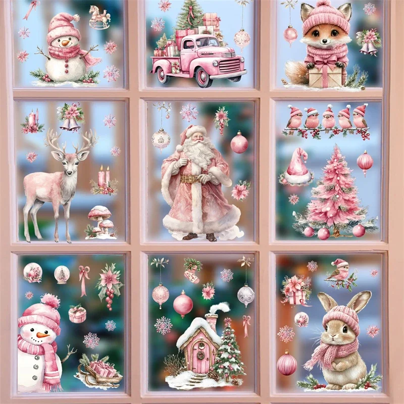 Christmas Glass Window Stickers Santa Claus Snowman Elk Sticker Merry Christmas Decorations for Home Navidad Happy New Year window stickers