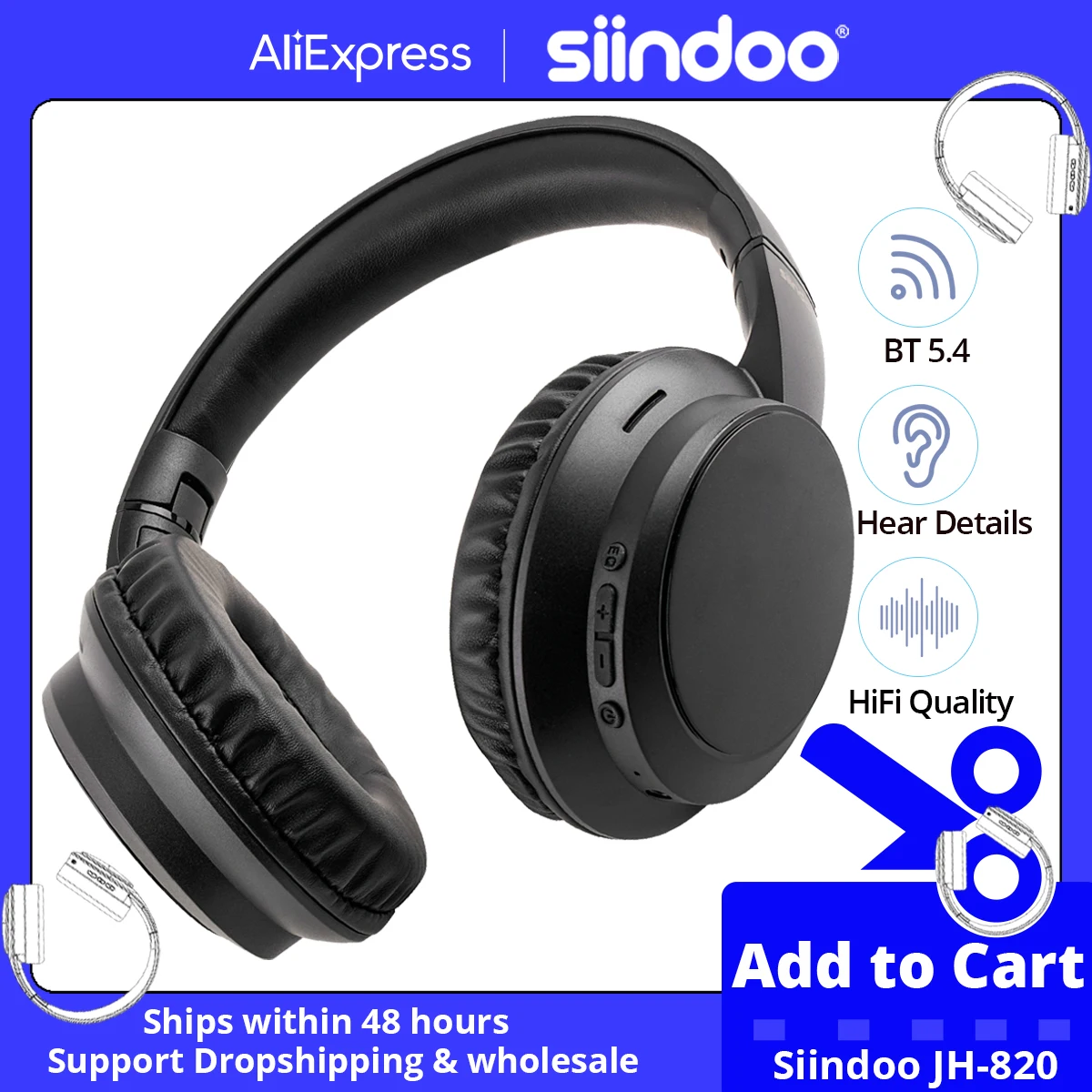 Siindoo JH-820 Auriculares Bluetooth inalámbricos, 60 horas de - Main Image