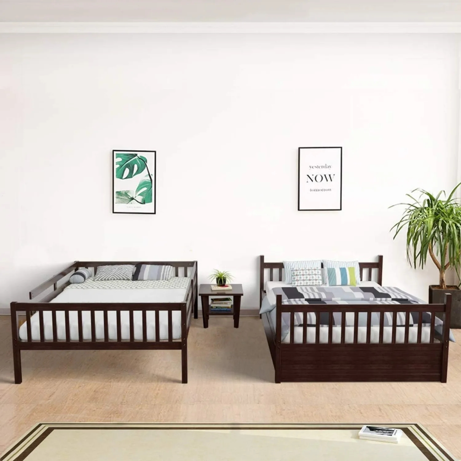 Wood Full Over Full Bunk Bed with Trundle, Bunk Bed Frame with Ladder, Solid Wood Frame & Safety Guardrails 5