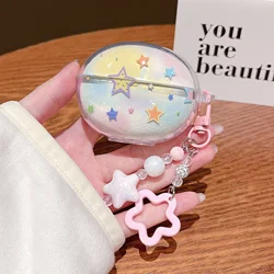 3D Clover Cute Sea World Stars Soft TPU Headphone Cover with Pendant - Shockproof Protective Sleeve for QCY Crossky C50 (Colorful Stars)