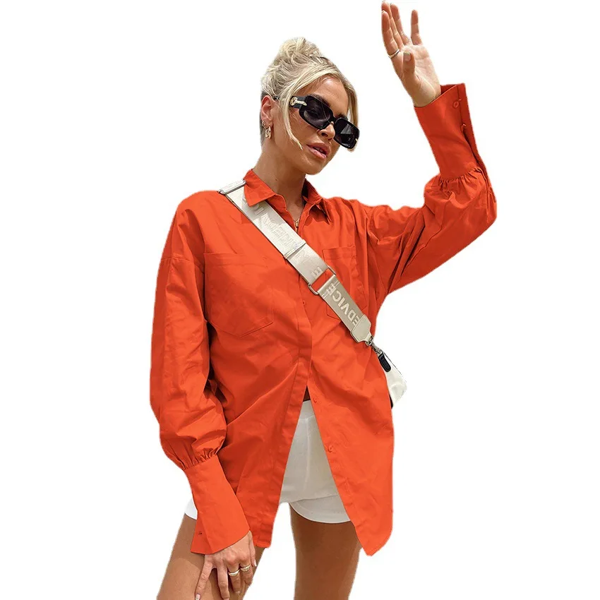 

Summer New Casual Fashion Double Pocket Long Sleeve Cardigan Polo Shirt Versatile Mid Length Womens Wear