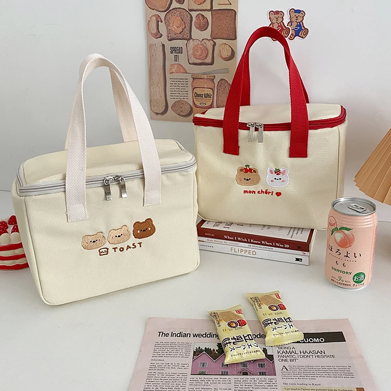 Lunch Bag Women Cute Insulated Canvas Cooler Aluminium Foil Thermal Food Box Family School Picnic Dinner Container