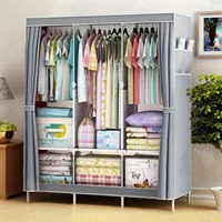 Armoire en tissu simple, placard de chambre en métal et plastique, cadre en acier robuste, organisateur de rangement multicouche pour dortoir et usage domestique 2