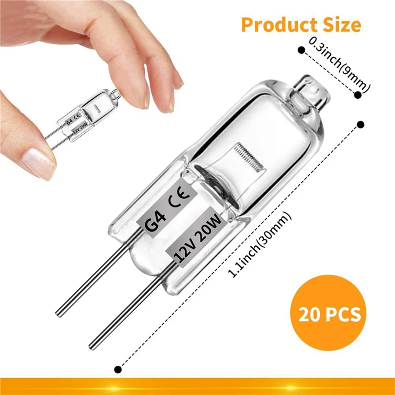 200 Pcs G4 할로겐 전구, 20W 12V 할로겐 전구 2 핀 투명 램프 전구, 밥솥 조명, 신호등, Track-B51B