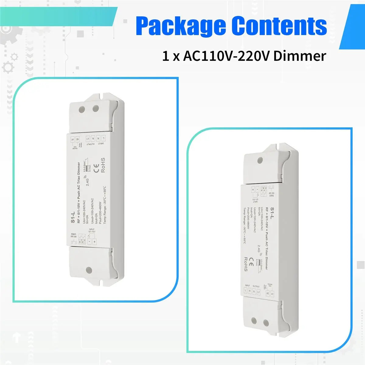 AS62 AC110V-220V RF+0/1-10V + 푸시 AC 트라이액 디머 S1-L 1채널 디밍 가능 단일 색상 백열등 LED 디머