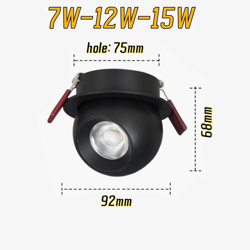 Recessed Circular Anti-glare COB spotlights Dimmable 7W 12W 15W 360&deg; White Black aluminum Rotation AC85-265V Interior lighting