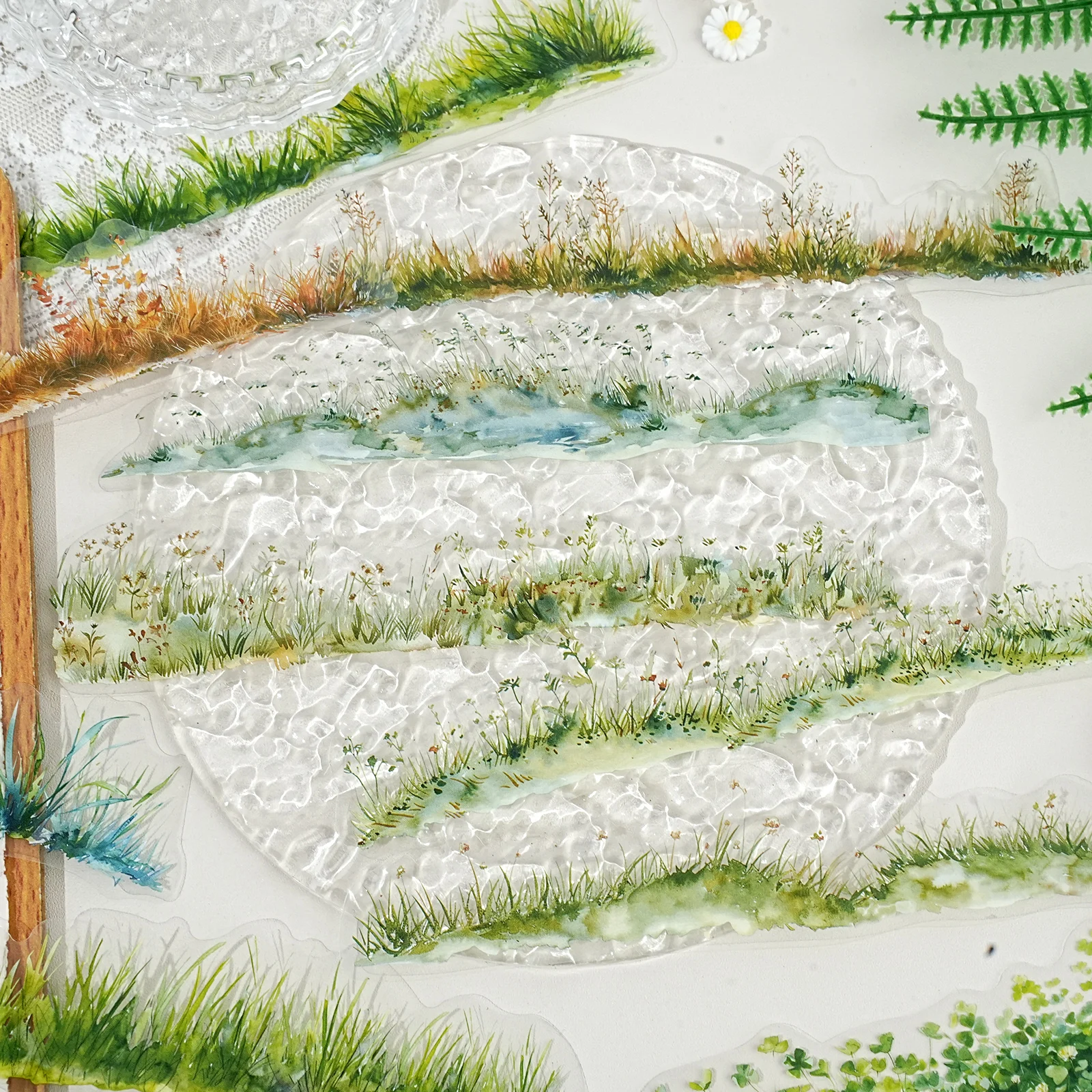 Etori Life 15개 고품질 잔디 테두리 스티커, 빈티지 녹색 식물 스티커, 플래너, 노트북, 노트북, 여행 가방, 자전거, 스케이트보드, 스크랩북 용품, 사무실 장식 액세서리, 포스터, 잡지, 씰링 라