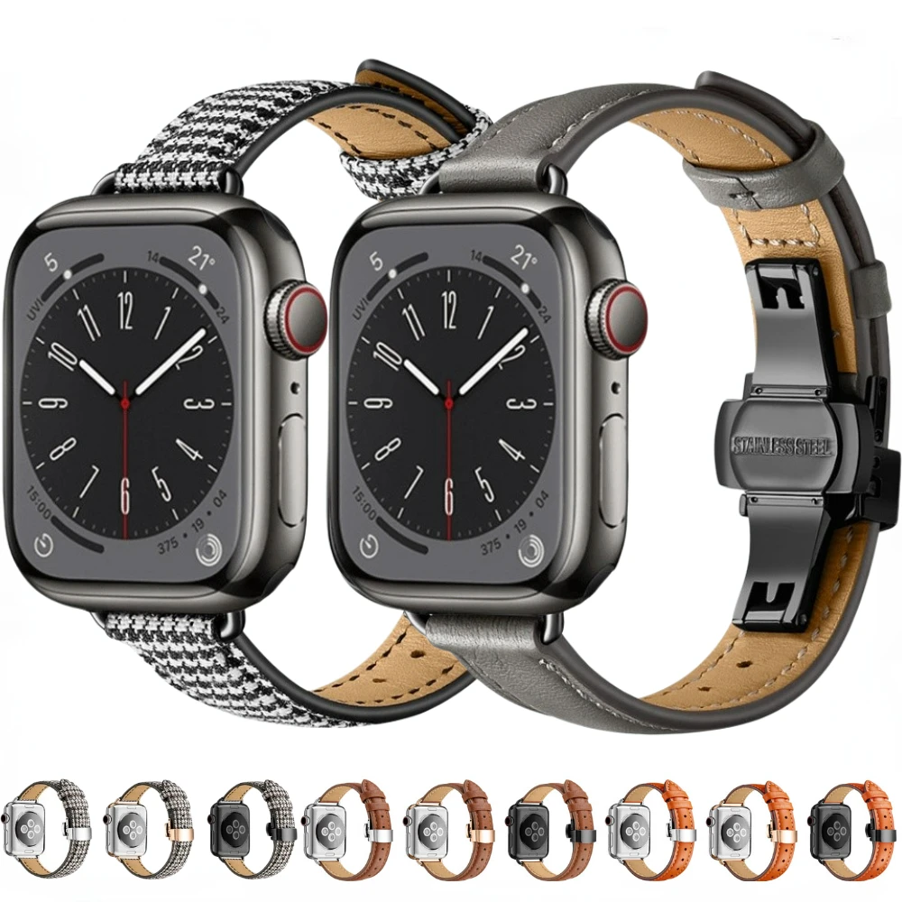 

Slim Leather Strap for Apple Watch band 44mm 40mm 45mm 41mm 42mm38mm 49mm Women Bracelet iWatch Series Ultra 8 7 6 5 4 3 SE Belt