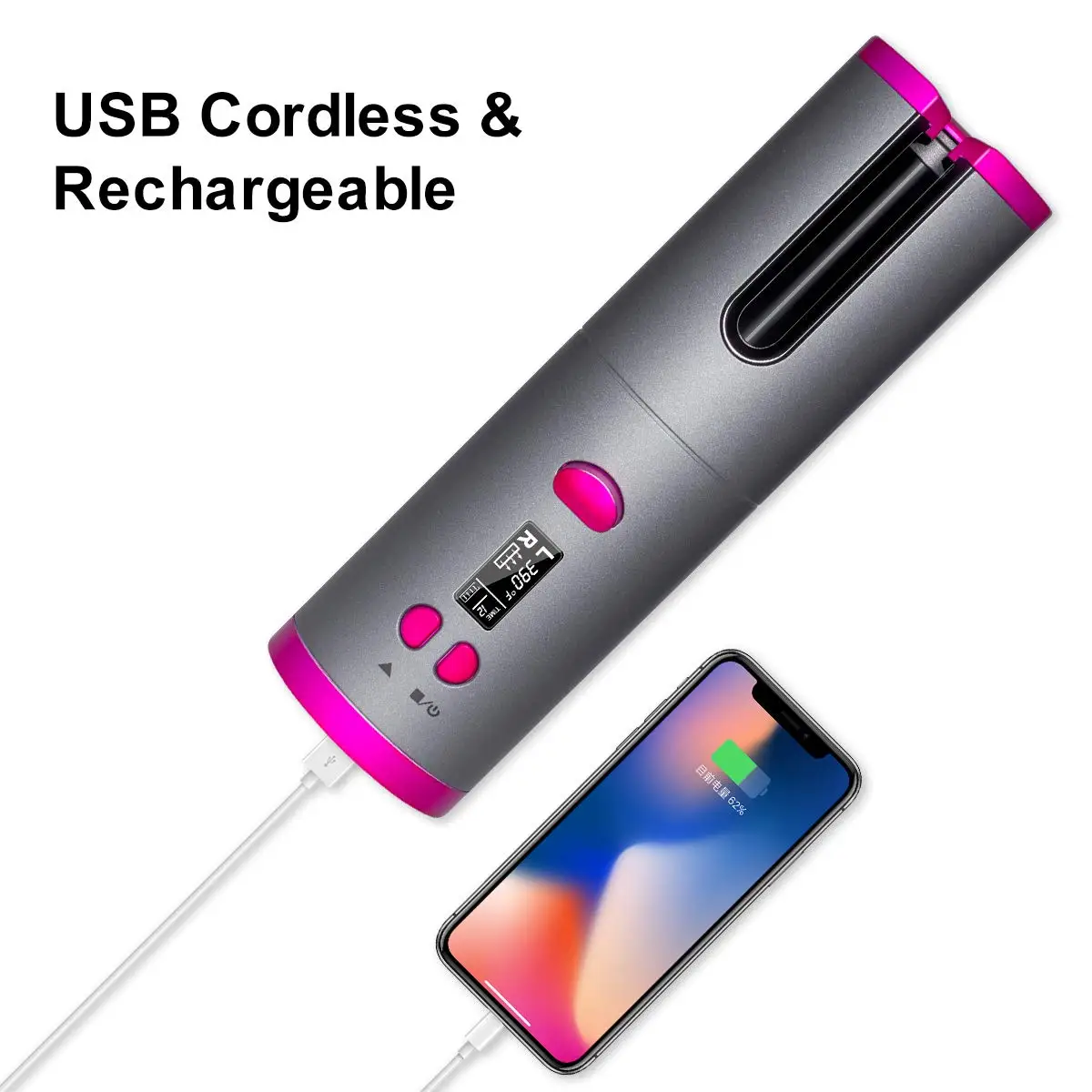 Description Picture 6 of itemUSB Rechargeable LCD Display Wireless Ceramic Rotating Curling Hair Curlers Cordless Automatic Hair Curler Iron Iron Hair Tools