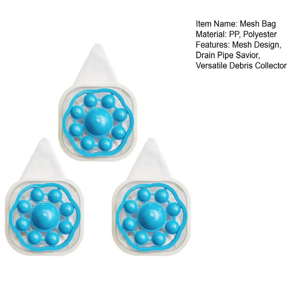 17cm 3Pcs Washing Machine Hair Remover Floating Hair Filtering Mesh Removal Bag Laundry Clear Drain Blockage Debris Collector