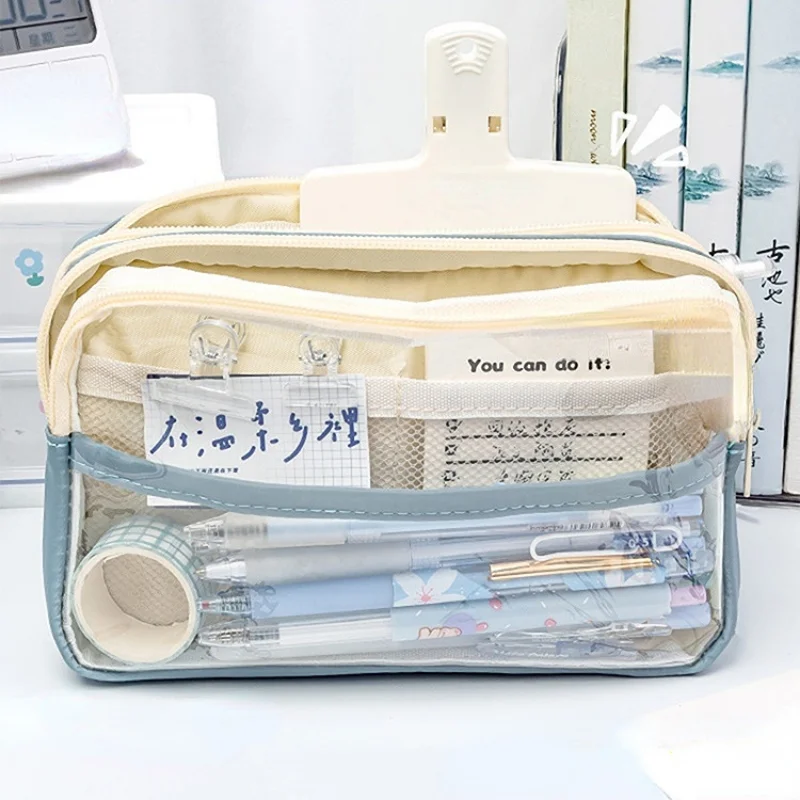 

Super Large Capacity Transparent Pencil Bag Girl Stationery Holder Box Student Zipper Pencil Pouch Children School Supplies