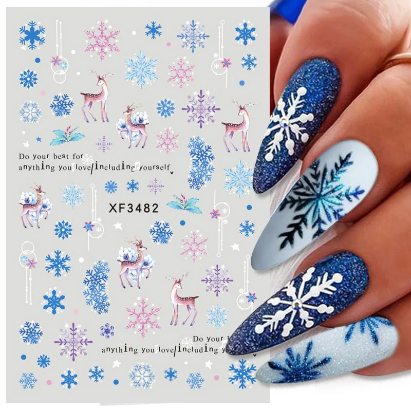 Christmas Nail Art Stickers 3D Snowflake Geometry Letter Animal Elk Mountain Winter Xmas Design Manicure WaterSlider Decoration nail stickers,nail art decoration,nail decals