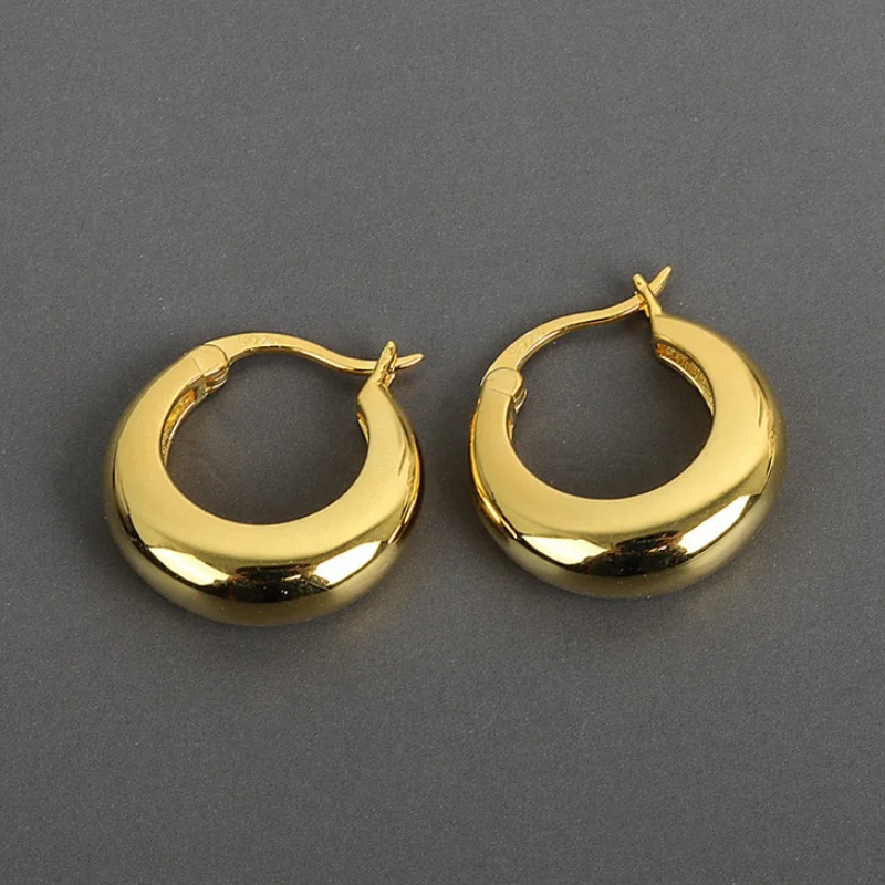 18K Real Gold-Plated Metal Chunky Hoop Earrings for Women Punk Thick Huggie Ear Jewelry Gifts