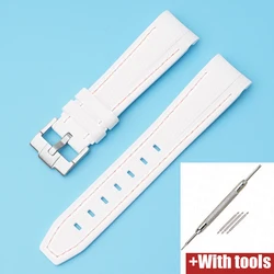Waterproof Silicone Watch Strap with Stainless Steel Buckle - Soft & Durable Watch Band - 20mm (White pink line)