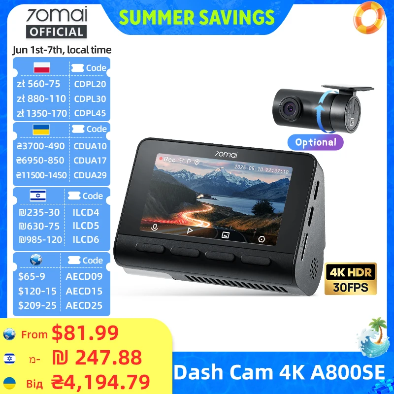 70mai A800SE 4K Dash Cam mit Sprachsteuerung