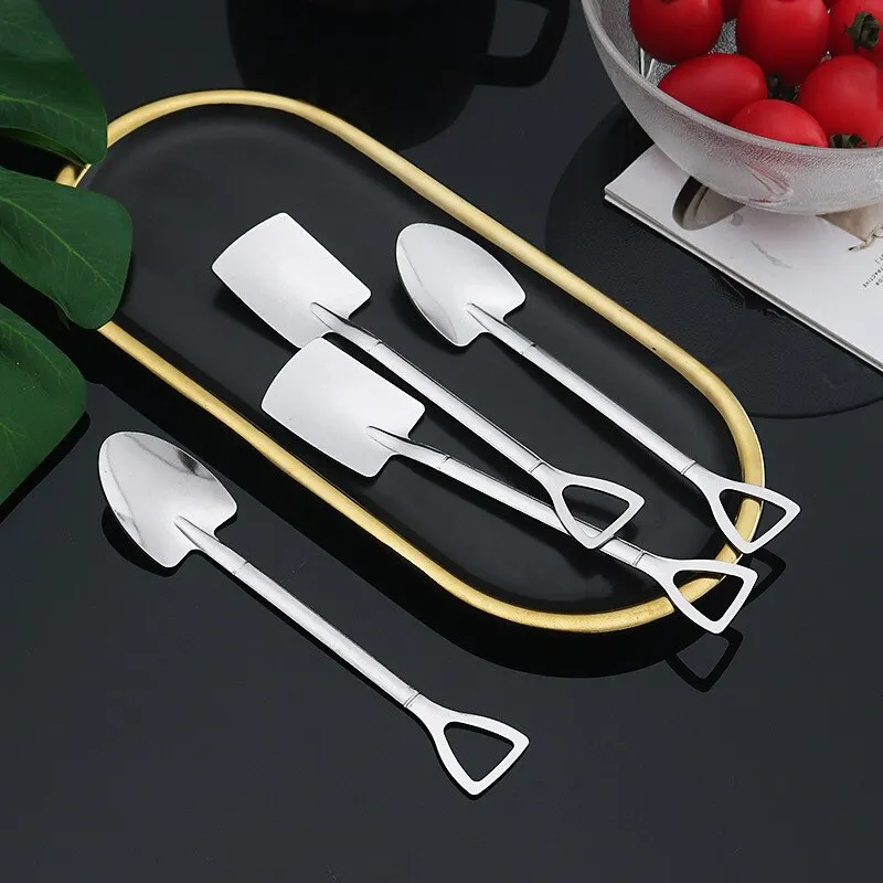 Stainless Steel Creative Coffee Shovel Ice Cream Dessert Retro Cute Square Head Spoon Tableware Set Kitchen Gadget 1PC stainless steel spoon