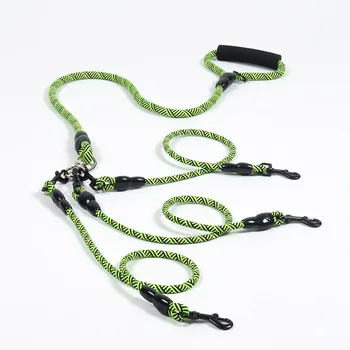 Seadcfa35d0fc4818a0578969edbea00dv.jpg Nylon Weave Three Heads One Drag Three Dog Leash Round Rope Pet Traction Belt Dog Chain Strong Safety Dog Lead Leash Foam Handle