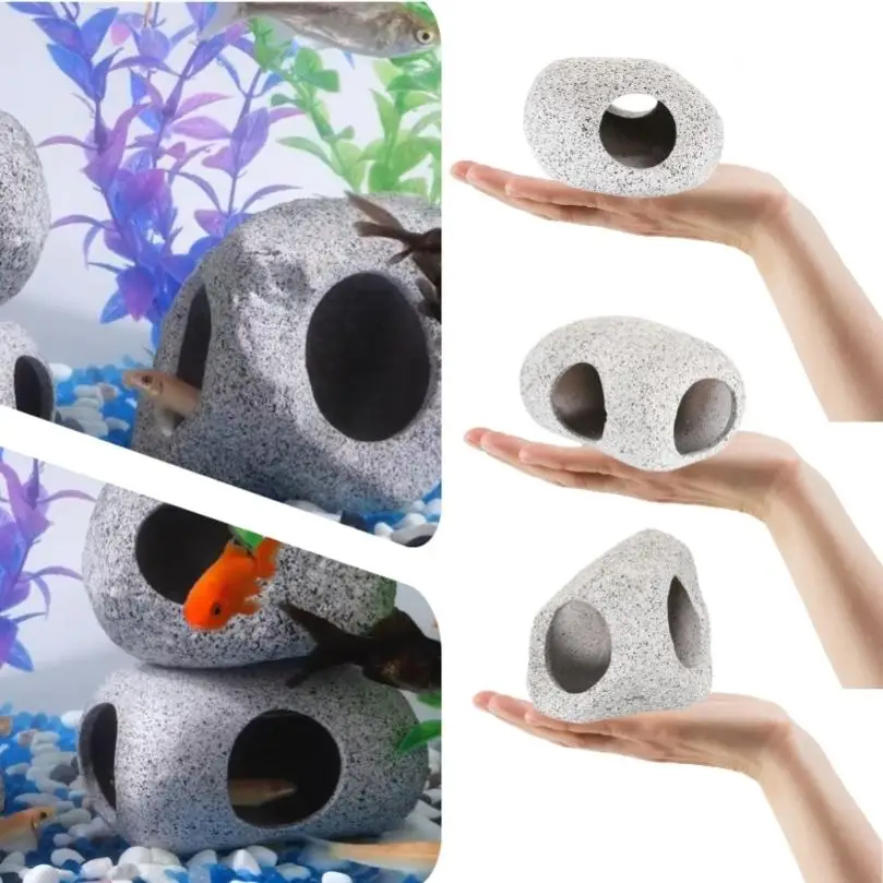 Ceramic Stackable Rock Aquarium Decorations Fish Cave for Fighting Fish Rock Cave Tank Pond Shrimp Breeding Ornament Decor