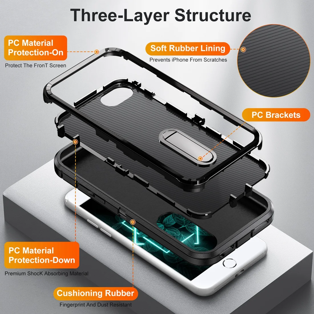 Duty Shockproof Protective Phone Case with Stand and Screen Protector