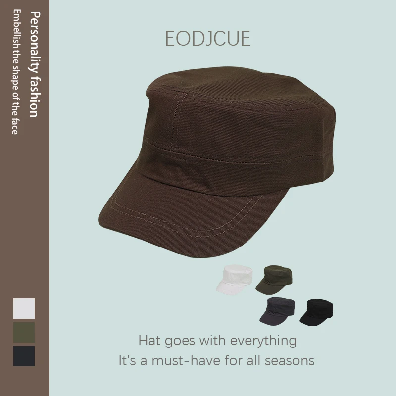 

Solid Color Flat Top Military Hats for Men Spring and Summer Outdoor Sunscreen Camping Fishing Cap American Retro Hiking Caps