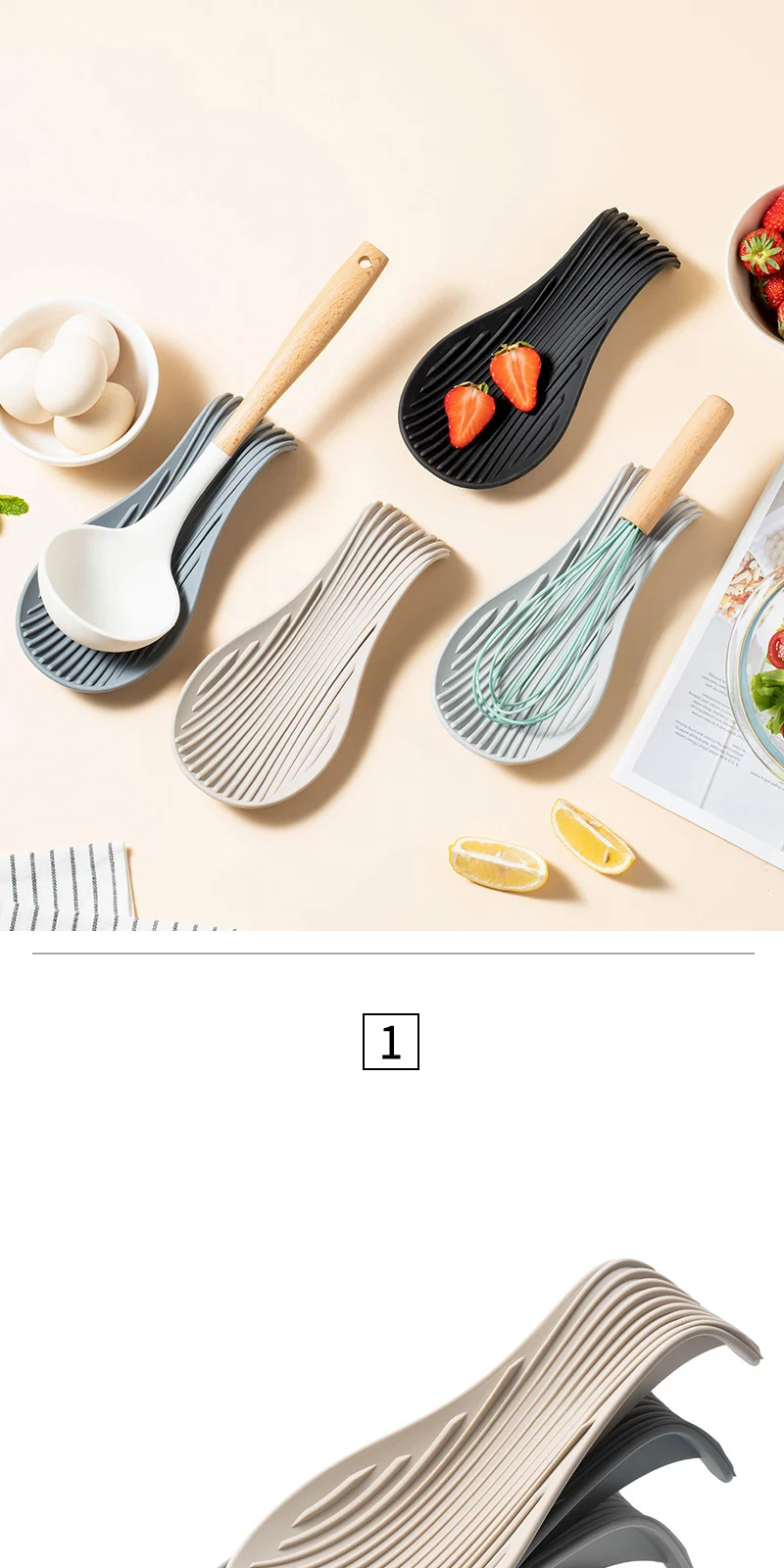 Description Picture 2 of item1/4Pcs Silicone Spoon Holder Rest Pad Kitchen Utensils Spatula Heat Resistant Placemat Tray Insulation Mats Kitchen Tools