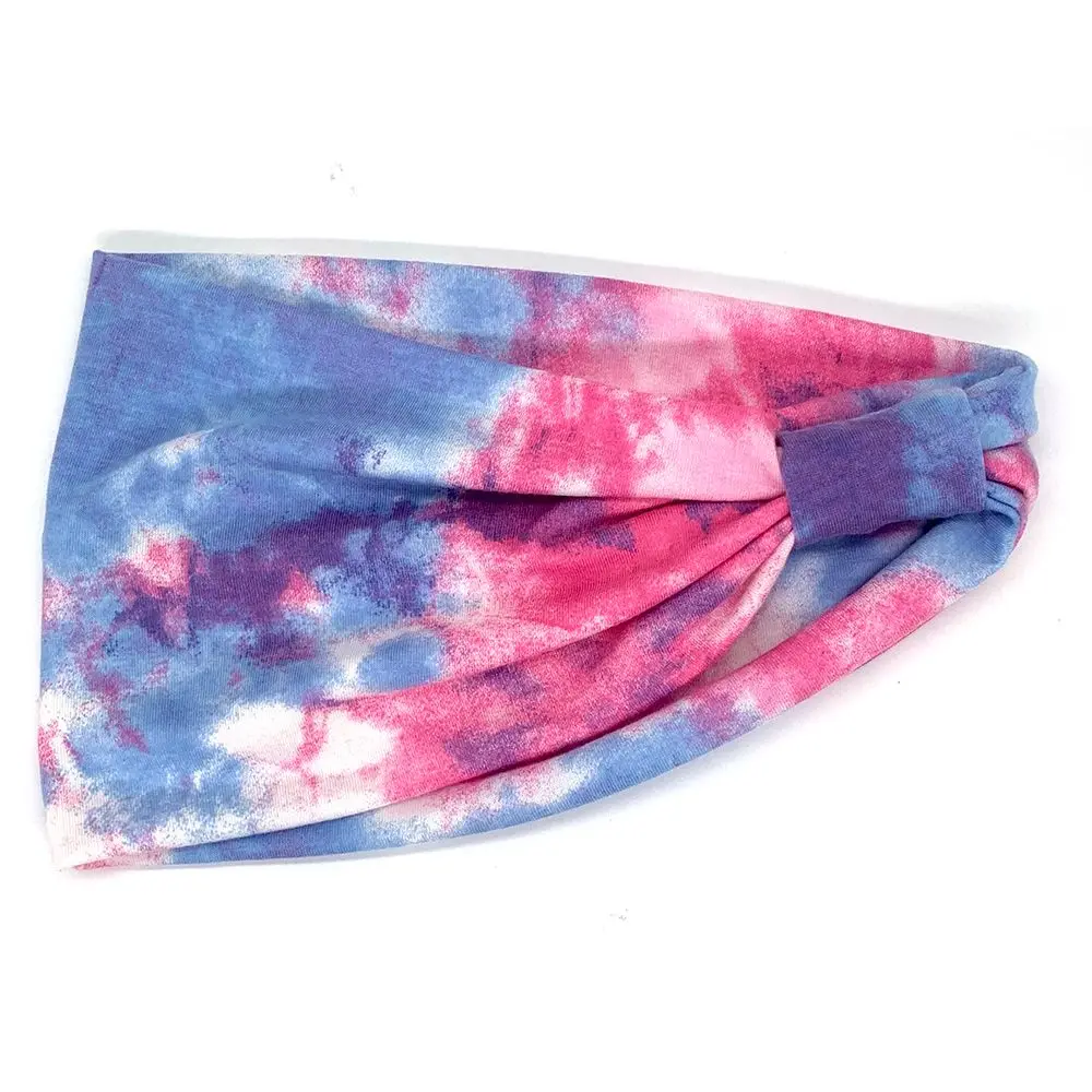 Sports Headbands Tie Dye Wide Knotted Headbands Women Vintage Turban Headwrap Girls Yoga Hair Bands Elastic Bandanas Headscarf