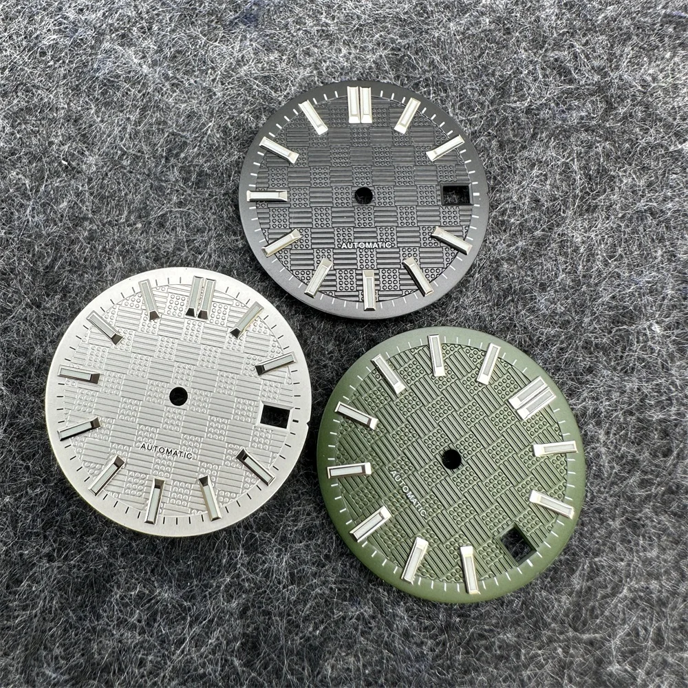 Watch Dial Accessories Watch Face Accessories 28.5mm Watch Dial Green Luminous Diving Watch Faces For NH35/NH36 Movement Pattern of Squares Accessories