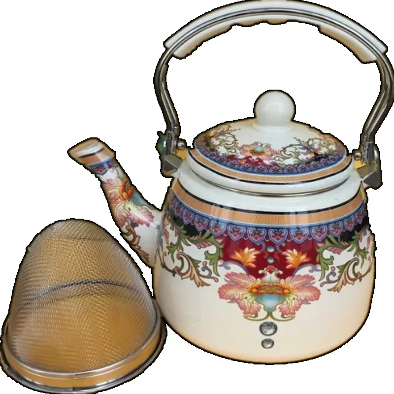 Flat Bottom Round Enamel Kettle Flower Kettle Milk Teapot Home Kitchen Induction Cooker Open Fire Universal Increase Thickening