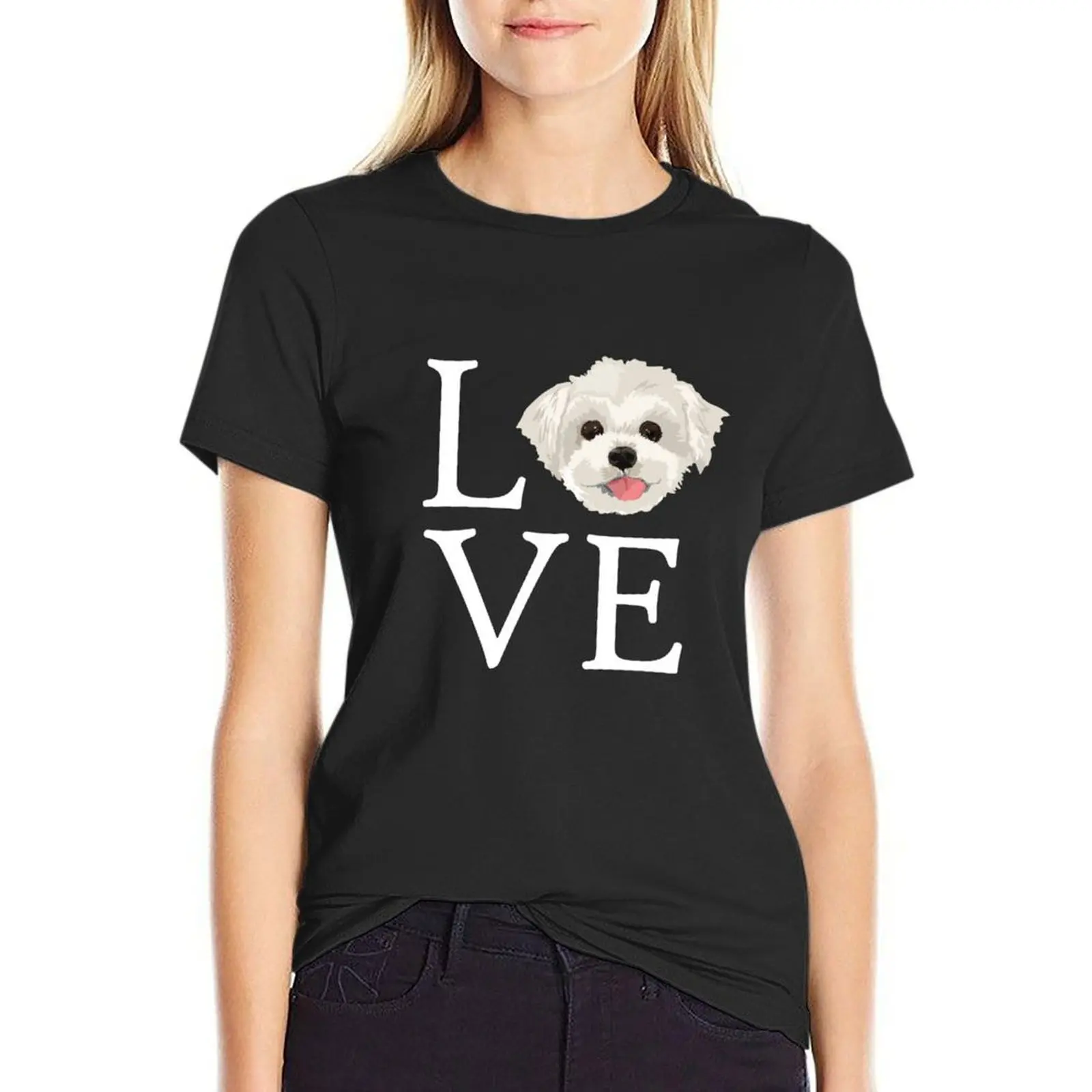 

I Love Maltese Dog Lover Cute Doggie Face T-Shirt summer tops Short sleeve tee t-shirt dress for Women plus size