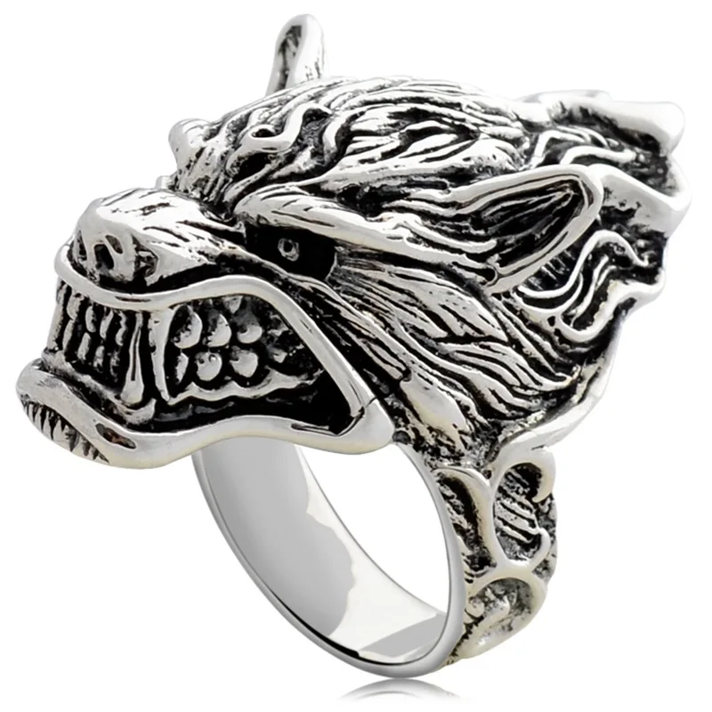 

925 Sterling Silver Sewelry Exaggerated Atmospheric Men Wild Wolf Man Ring Rock And Roll Wind Restoring Ancient Ways Collocation