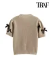 TRAF Women's Fashion Bow Appliques Knit Sweater O-Neck Short Sleeve Pullover Chic Female Tops 3