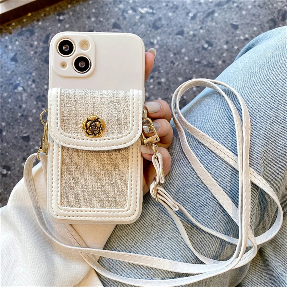 Luxury Flower Leather Wallet Crossbody Lanyard Strap Case