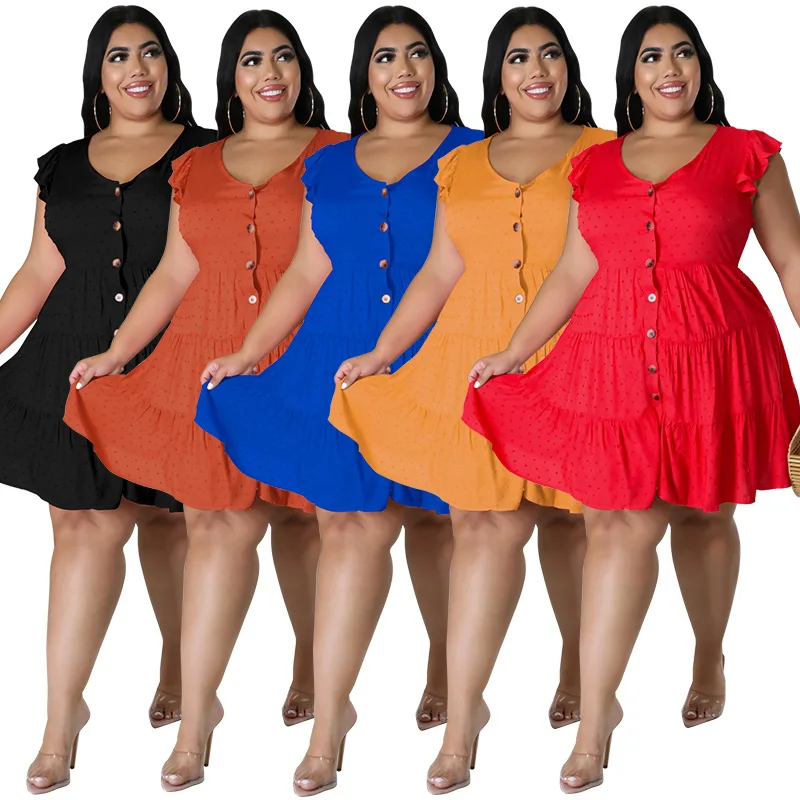 

European and American large size women's ice silk wrinkled ball material large swing dress