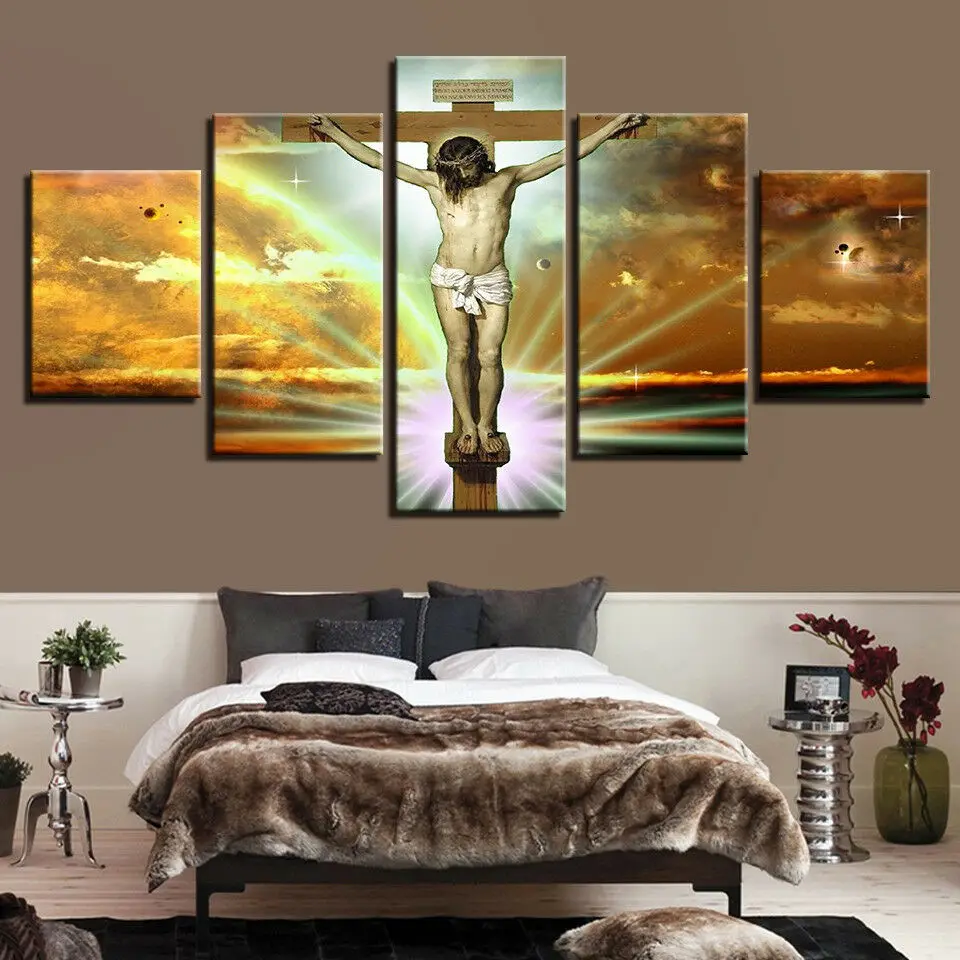 

No Framed 5 Pieces Crucifix Of Jesus Christ On The Cross Wall Art Canvas Posters Pictures Paintings Home Decor for Living Room