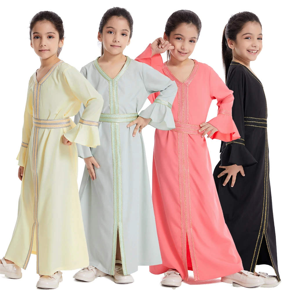 

Eid Party Muslim Kids Girls Abaya Long Maxi Dress Turkey Arab Robe Kaftan Ramadan Prayer Morocco Dubai Islam Child Jalabiya Gown