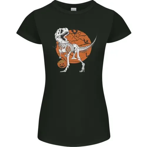 Dinosaur Halloween T Rex Womens Petite Cut Shirt Maniche Lunghe O Corte