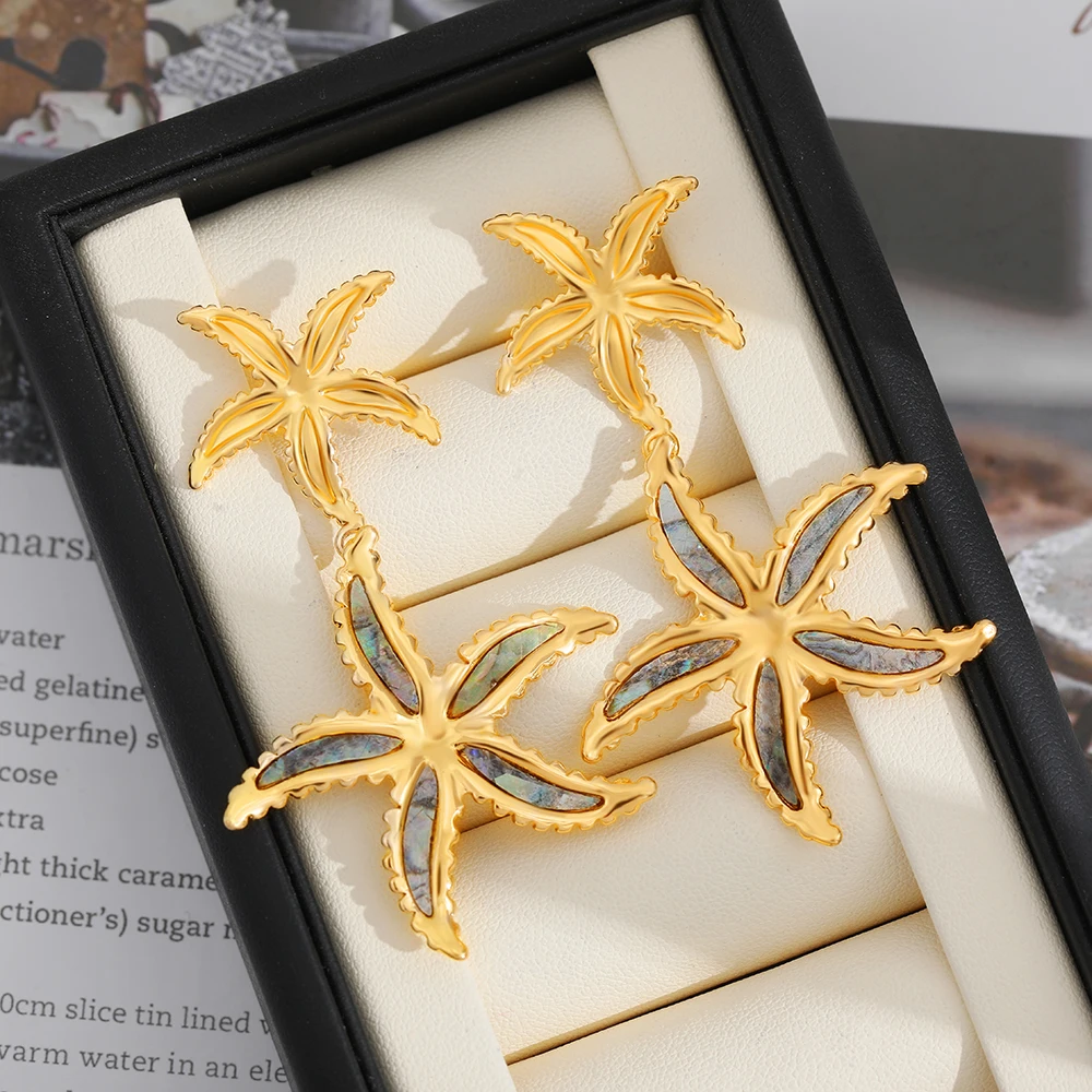 Double Starfish Dangle Earrings Abalone 18K Gold Plated Ocean-Inspired Beach Wedding Earring Femal Trend Jewelry Gift for Her