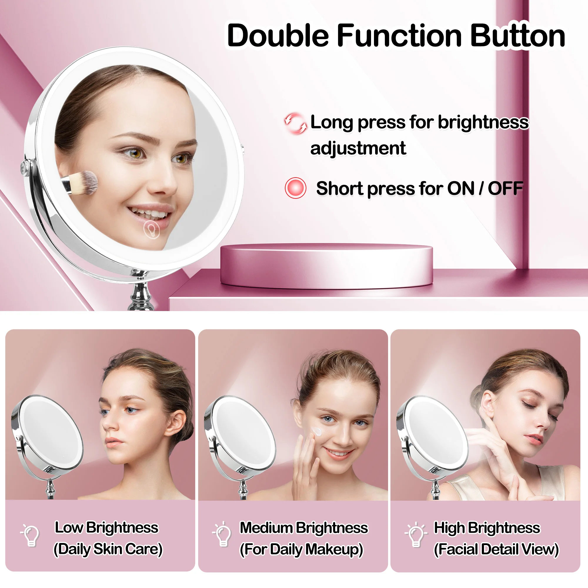 Makeup Mirror 9 Inch USB Charging 10X Magnifying Double 360 Degrees