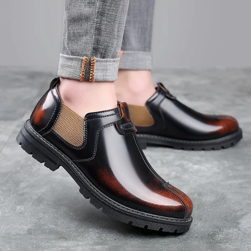 

Shoes British Men's Casual Tooling Trendy Shoes Mens Chelsea Single Boots Slip-on Round Toe Retro Men Shoes Men Fashion Sneaker