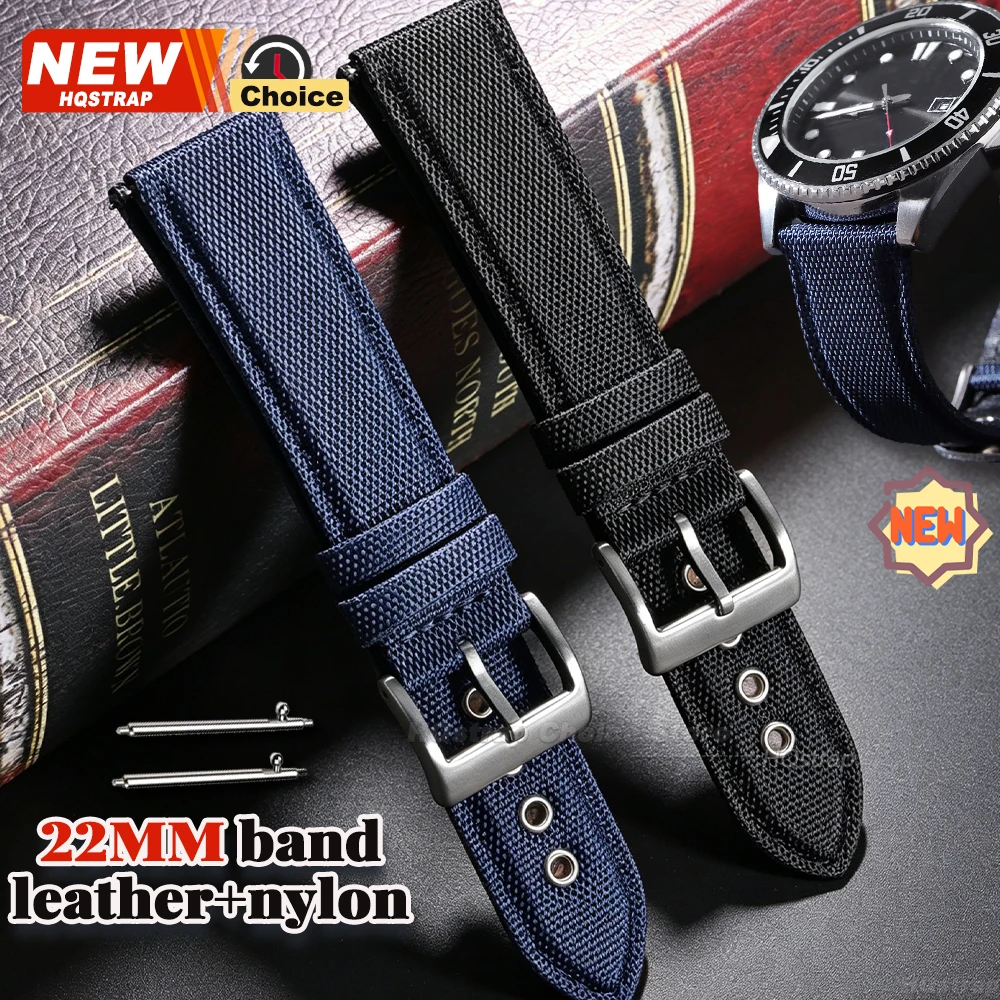 Premium 22mm Quick Release Leather Nylon Watch Strap - Unisex Wristband with Sailcloth Design