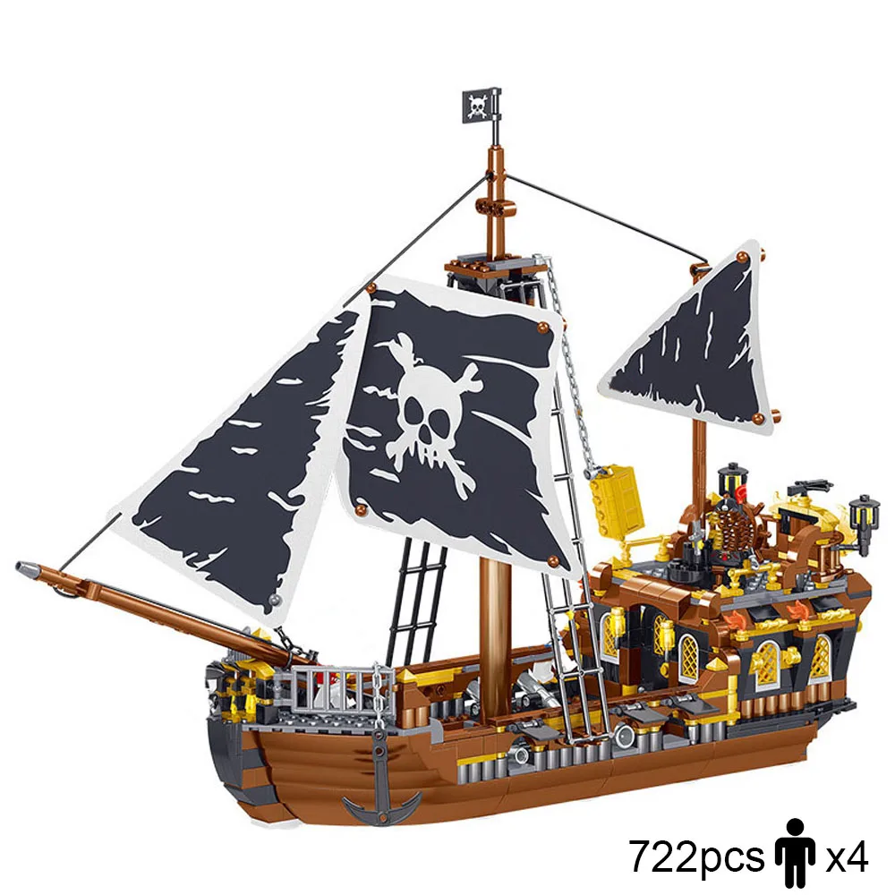 

Building Block Large Pirate Ship Boat Figures Educational Bricks Toy For Boy Gift-No Box